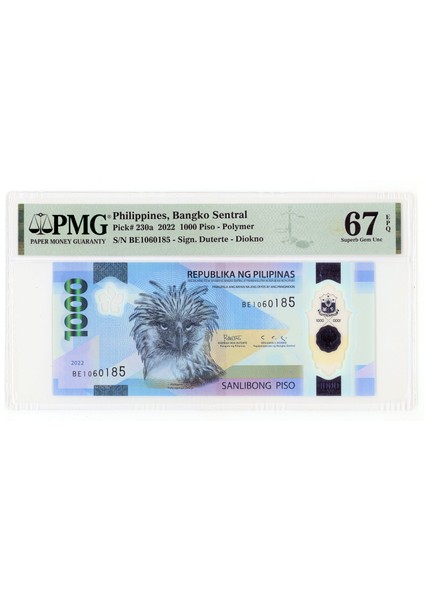 Filipinlerphilippines 1000 Piso 2022 Polymer Sertifikalibanknot 67 Epq Çil