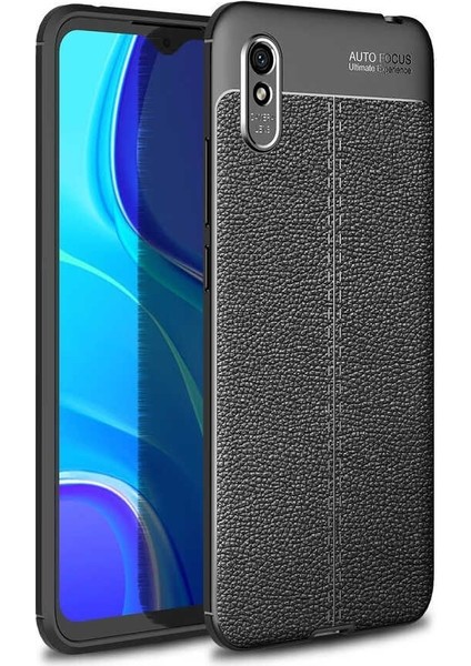Xiaomi Redmi 9A Kılıf Niss Silikon Deri Görünümlü Siyah