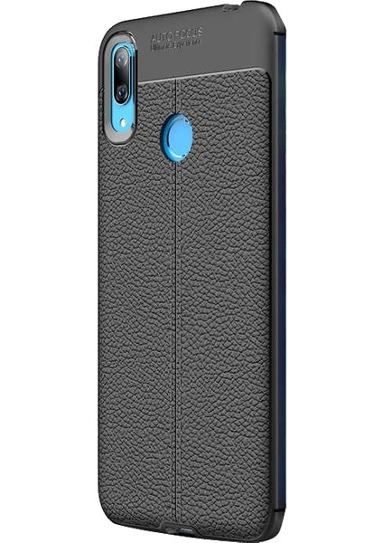 Huawei Y6S 2019 Kılıf Niss Silikon Deri Görünümlü Siyah