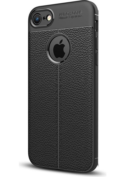 Apple iPhone 8 Kılıf Niss Silikon Deri Görünlü Arka Koruma Siyah