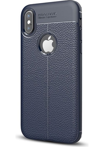Apple iPhone Xs Max Kılıf Niss Silikon Deri Görünümlü Ultra Koruma Lacivert