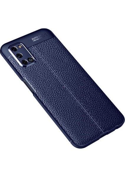 Oppo A92 Kılıf Niss Silikon Deri Görünümlü Lacivert