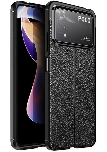 Xiaomi Poco X4 Pro 5g Kılıf Niss Silikon Deri Görünümlü Korumalı Siyah