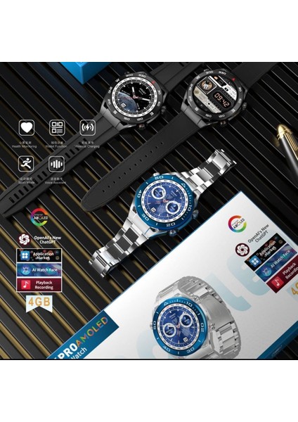 D4 Pro Amoled Ekran 4 GB Dahili Hafıza Market/müzik Özellikli 3 Kordonlu Watch 4 Pro Akıllı Saat