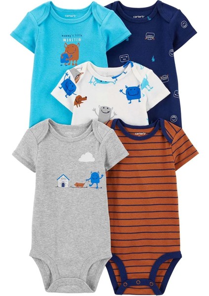 Layette Erkek Bebek 5'li Kısa Kol Body 1Q124510 Karışık Renkli