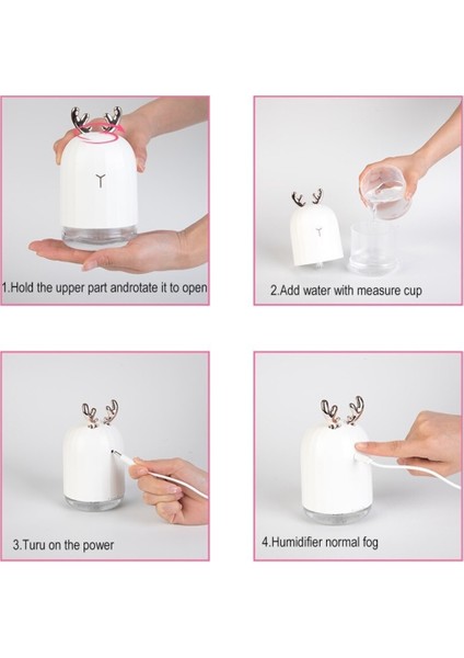 Beyaz Geyikli LED Işıklı Hava Nemlendirici Buhar Makinesi Lovely Humidifier 1 Yıl indirimleri