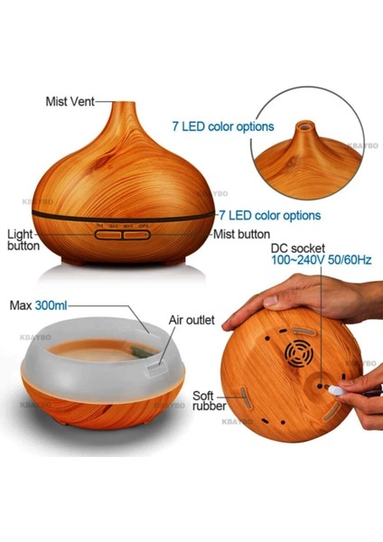 Lacivert Kahverengi Nemlendirici Ev Tipi Uzaktan Kumandalı 7 LED Wood Aroma Diffuser 550 ml 2 Yıl modelleri
