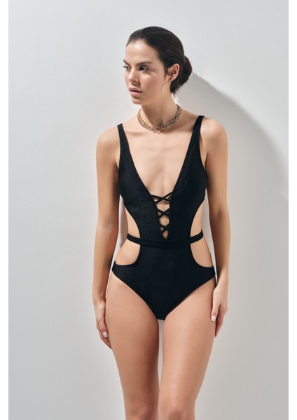 Kadın Siyah Derin Dekolteli Mayokini 23S107ST fiyatları