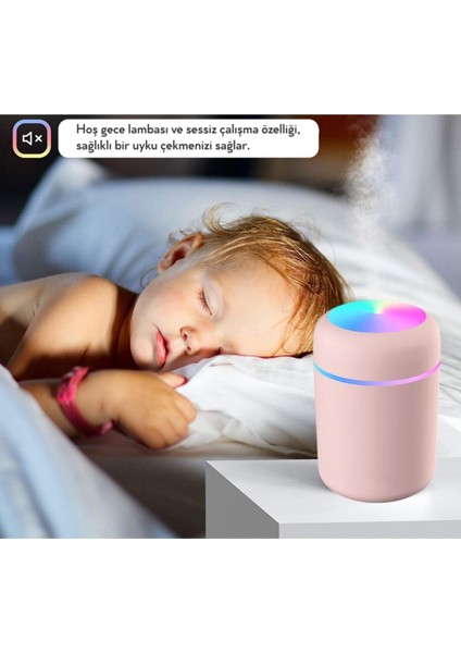 Pembe Ultrasonik Hava Nemlendirici Buhar Makinesi ve Aromaterapi Difüzörü (Pembe) - Çok Renkli LED modelleri