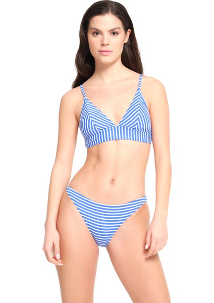 Kadın Mavi Çizgili Geniş Üçgen Bikini Takımı 23S114ST