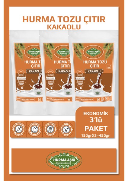 Hurma Aşkı Hurma Tozu Çıtır Kakaolu 150 gr x 3