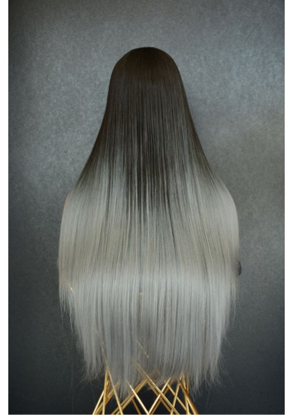 Siyah gri Ombreli Düz Uzun Peruk fiyatları