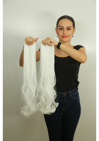 Kır Beyazı Yarım Ay Saç – Sentetik Çıt Çıt – 3 Parça fırsatları