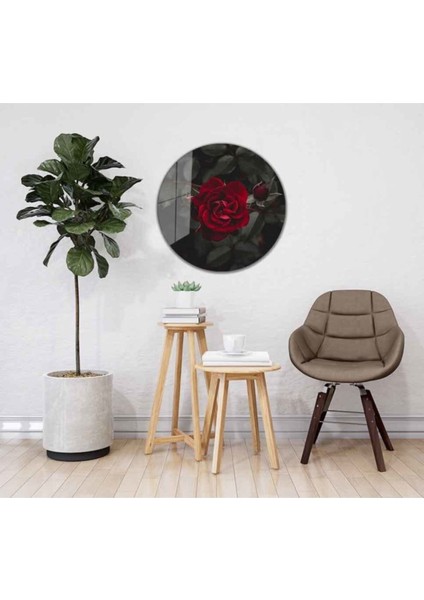 Kırmızı Gül Yuvarlak Cam Tablo 4mm Dayanıklı Temperli Cam fiyatları