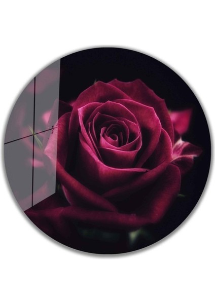 Kırmızı Gül Yuvarlak Cam Tablo 4mm Dayanıklı Temperli Cam