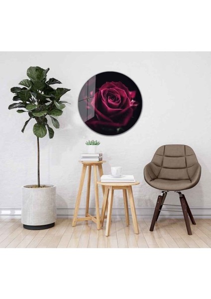 Kırmızı Gül Yuvarlak Cam Tablo 4mm Dayanıklı Temperli Cam fiyatları