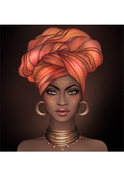 Canvas Afrikalı Güzel 11 Sayılarla Boyama Seti Kasnaklı