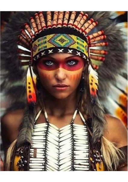 Canvas Kızılderili Kadın Sayılarla Boyama Seti Kasnaklı