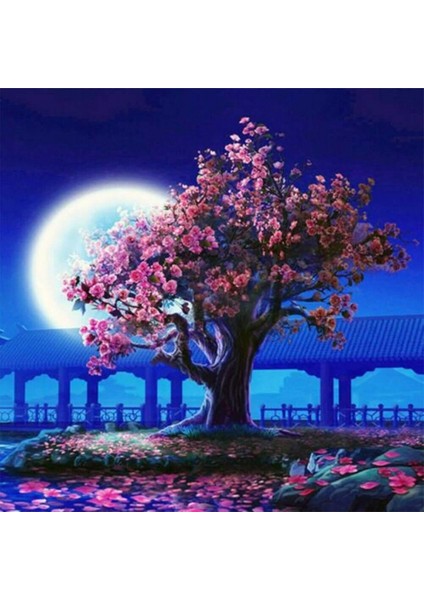 Canvas Baharda Dolunay Sayılarla Boyama Seti Kasnaklı