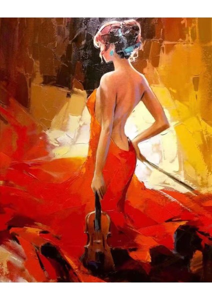 Canvas Zarif Kemancı Sayılarla Boyama Seti Kasnaklı