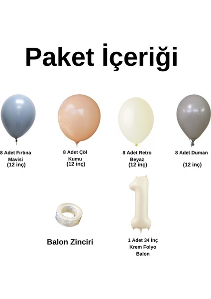 1 Yaş Doğum Günü Seti Fırtına Mavisi-DumanGri-Çöl Kumu-Retro Beyaz 30 lu (Krem) fiyatları