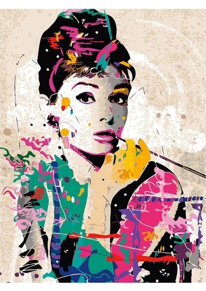 Canvas Audrey Hepburn Sayılarla Boyama Seti Kasnaklı