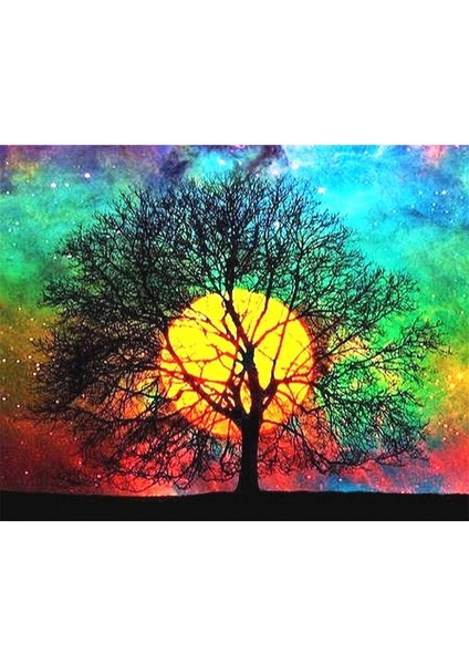 Canvas Dingin Ağaç Sayılarla Boyama Seti Kasnaklı