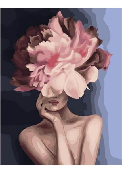 Canvas Çiçek Kadın 3 Renkli Sayılarla Boyama Seti Kasnaklı