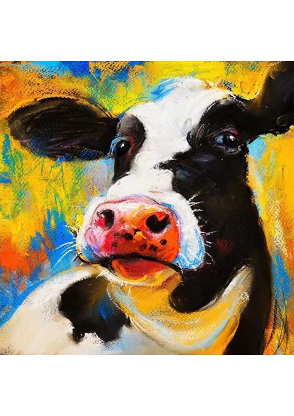 Canvas Sevimli Inek Sayılarla Boyama Seti Kasnaklı