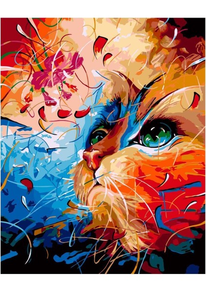 Canvas Kedi Portre 1 Sayılarla Boyama Seti Kasnaklı