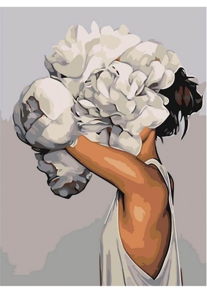 Canvas Çiçek Kadın 15 Sayılarla Boyama Seti Kasnaklı