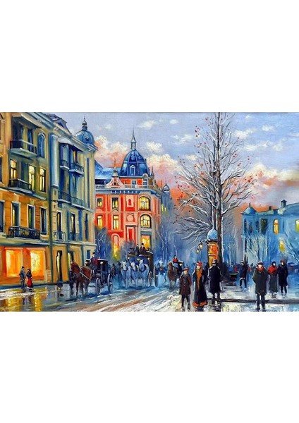 Canvas Bir Kıs Günü Sayılarla Boyama Seti Kasnaklı