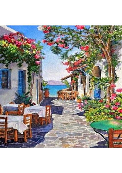Canvas Bodrum Tas Sokağı Sayılarla Boyama Seti Kasnaklı