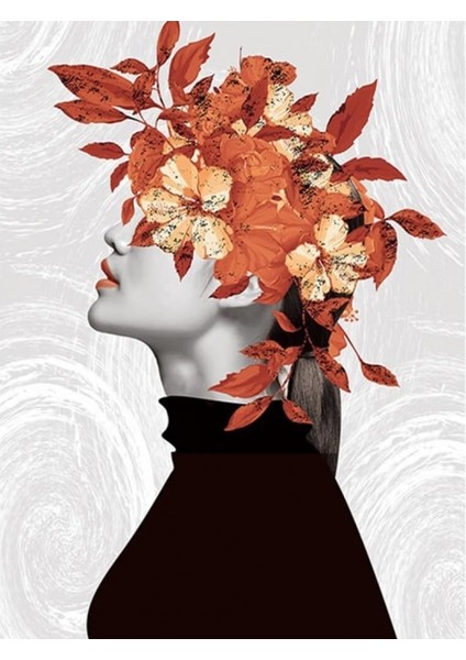 Canvas Çiçek Kadın 9 Renkli Sayılarla Boyama Seti Kasnaklı