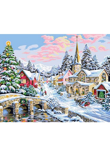 Canvas Kıs Kasabası Sayılarla Boyama Seti Kasnaklı