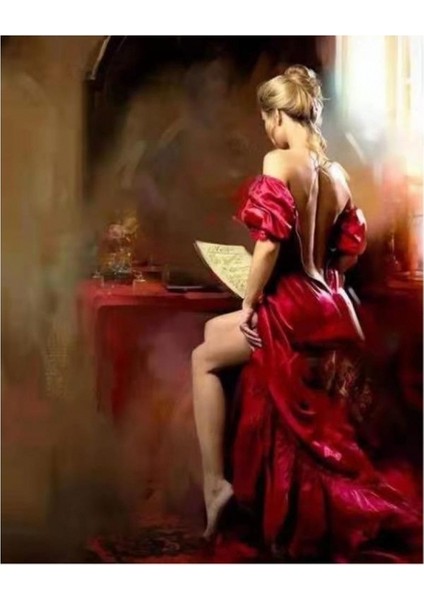 Canvas Kırmızı Rüya Sayılarla Boyama Seti Kasnaklı