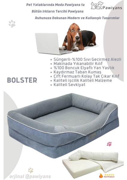 Bolster Üst Kalite Köpek Yatağı 6,5 ve 10 cm Süngerli Kılıflı Sıvı Geçirmez Alezli 2 Fermuarlı