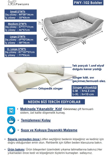 Bolster Üst Kalite Köpek Yatağı 6,5 ve 10 cm Süngerli Kılıflı Sıvı Geçirmez Alezli 2 Fermuarlı fiyatları