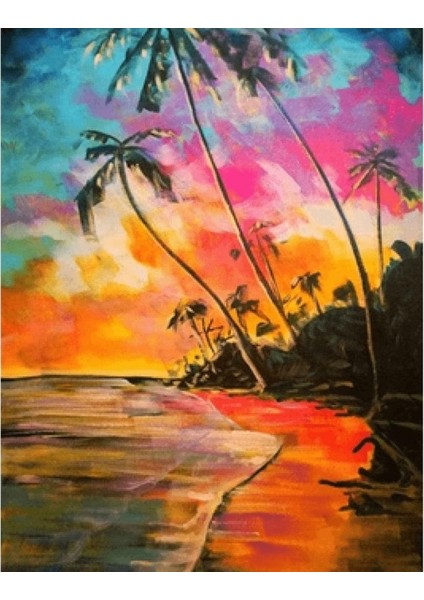 Canvas Palmiye ve Sahil Sayılarla Boyama Seti Kasnaklı