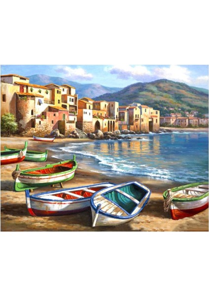 Canvas Renkli Kayıklar Sayılarla Boyama Seti Kasnaklı