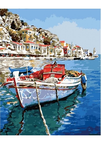 Canvas Egenin Mavi Suları Sayılarla Boyama Seti Kasnaklı