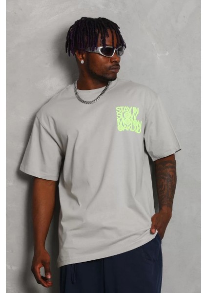 Zorm Erkek Baskılı Bisiklet Yaka T-Shirt 20/1 Penye - Gri