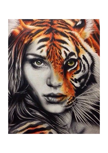 Canvas Kaplan Kadın Sayılarla Boyama Seti Kasnaklı