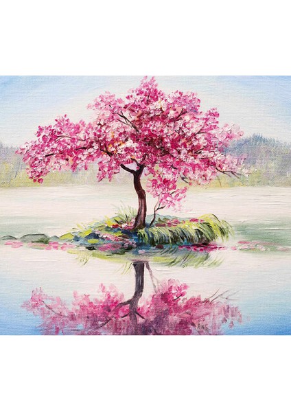 Canvas Göldeki Ağaç Sayılarla Boyama Seti Kasnaklı