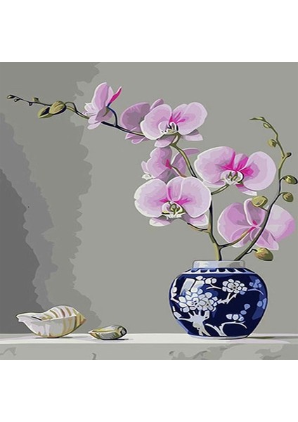 Canvas Masadaki Vazo Naturel Sayılarla Boyama Seti Kasnaklı