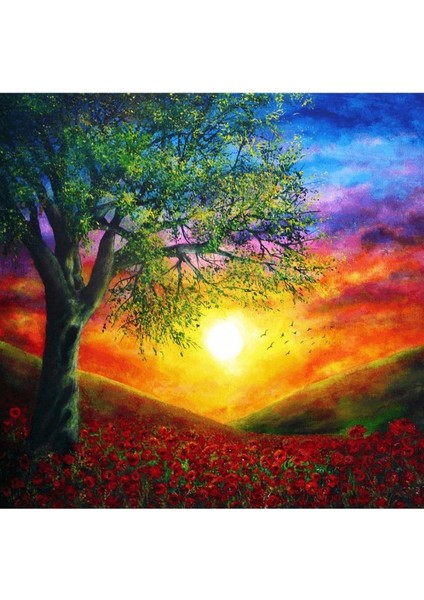 Canvas Günbatımı ve Doğa Sayılarla Boyama Seti Kasnaklı