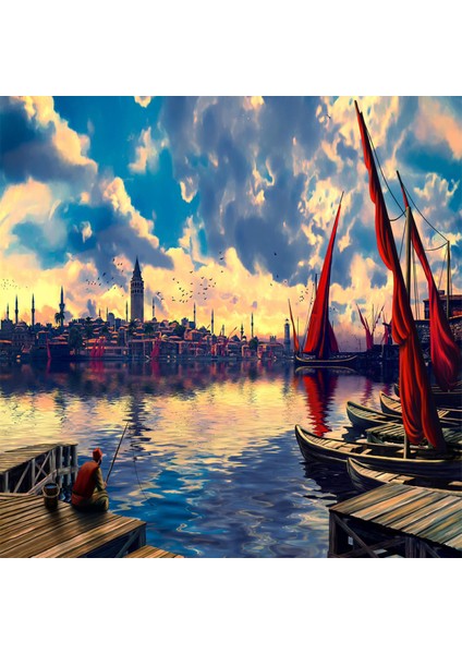 Canvas Galatada Balık Keyfi Sayılarla Boyama Seti Kasnaklı