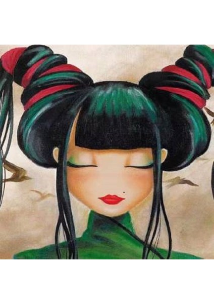 Canvas Japon Kızı Sayılarla Boyama Seti Kasnaklı