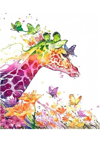 Canvas Renkli Zürafa Sayılarla Boyama Seti Kasnaklı