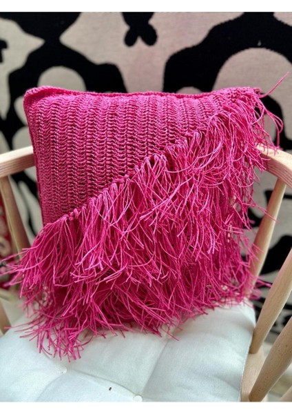 Pembe Kağıt Ip Dekoratif Kırlent Yan Detaylı (Çift Tarafı Örgü) fiyatları